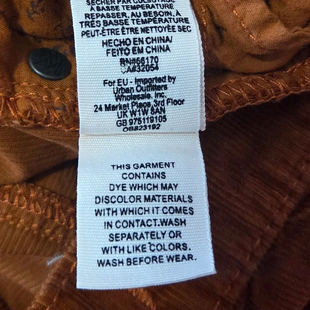 Free People Corduroy Pants‎ High Rise Rust Orange Frayed Hem Size 28